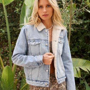 Top Shop MOTO Jean Sherpa truckers Jacket